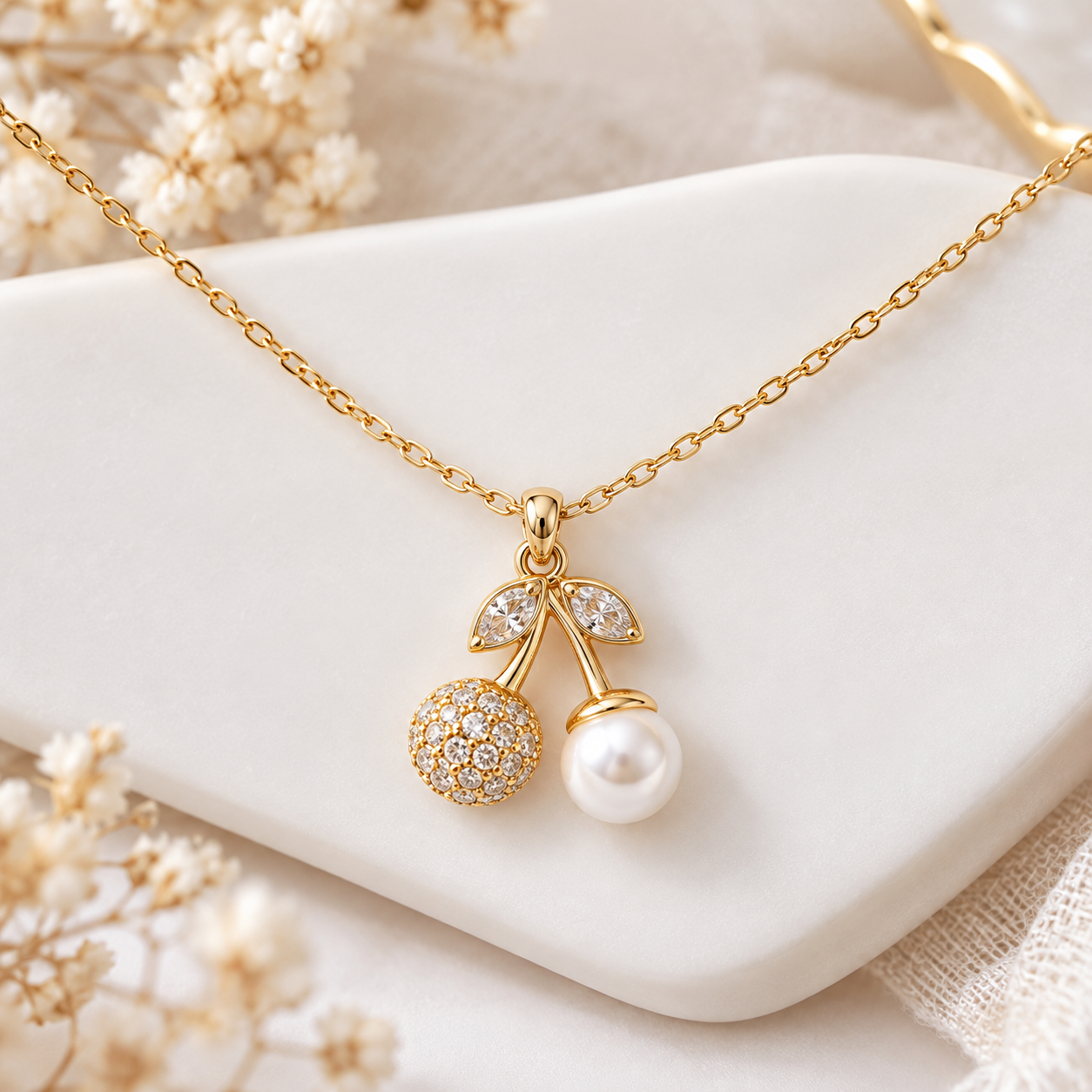 Collier doré Cerises Perlées & Strass