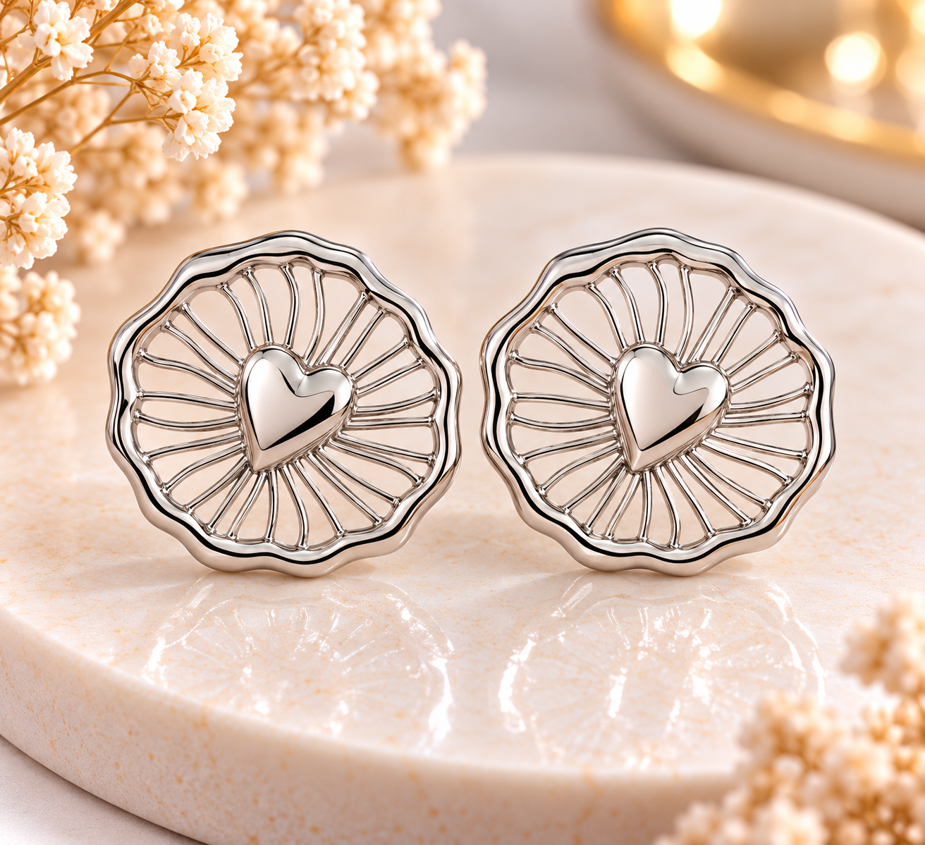 Boucles d’oreilles cœur rayonnant argentées – Acier inoxydable