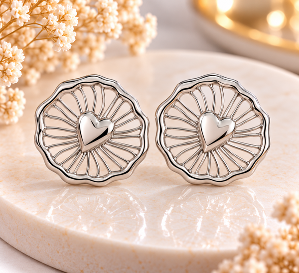 Boucles d’oreilles cœur rayonnant argentées – Acier inoxydable