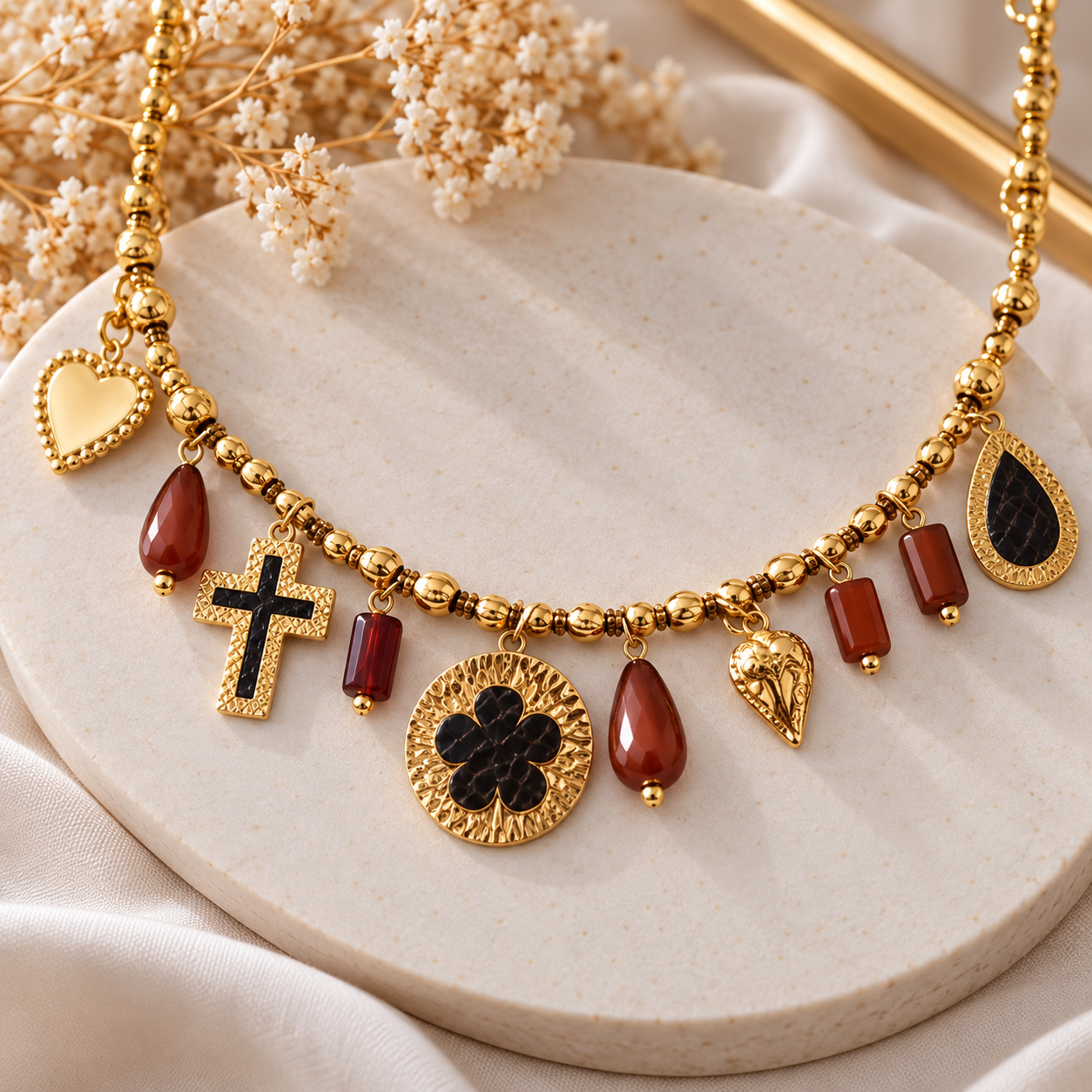 Collier doré Élégance Bohème à breloques