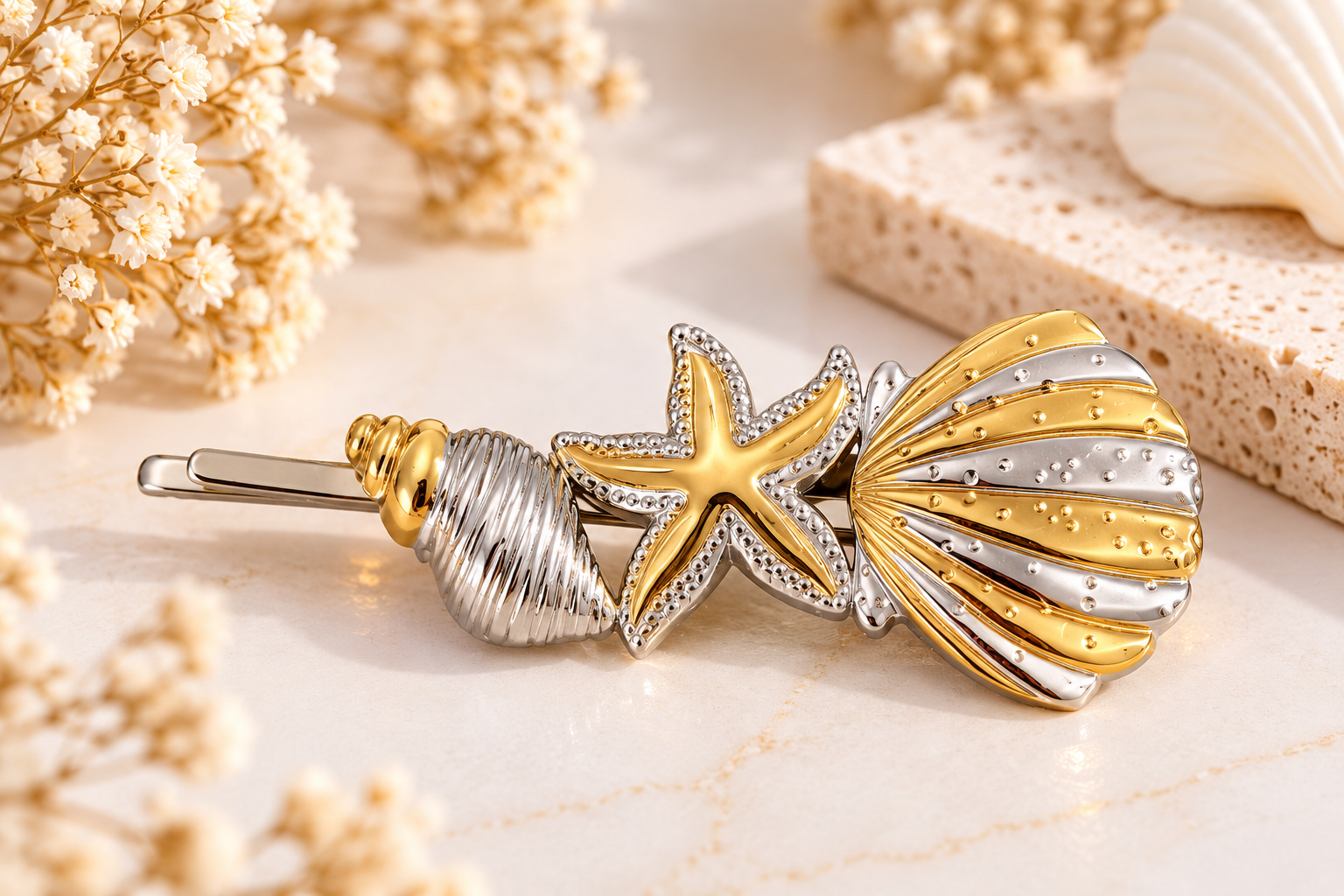 Pince à cheveux Océane – Coquillages & étoile de mer