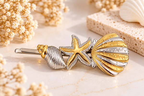 Pince à cheveux Océane – Coquillages & étoile de mer