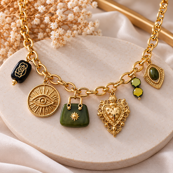 Collier doré Mystic Green à breloques