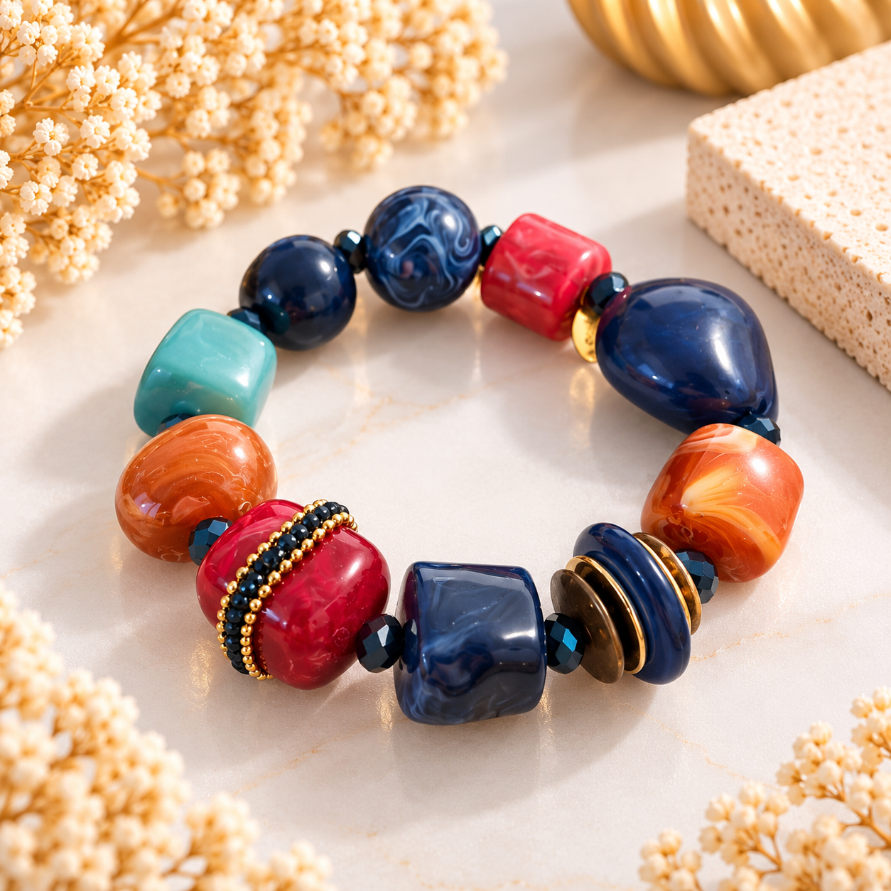 Bracelet Bohème – Bleu, rouge, orange & turquoise