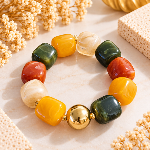 Bracelet Harmonie – Vert, moutarde, orange & doré