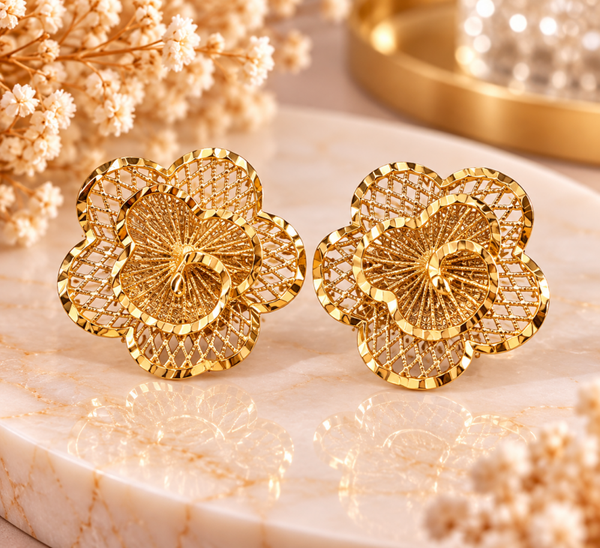 Boucles d’oreilles fleurs dorées ajourées