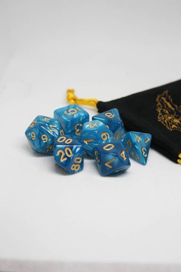 7 stuks dobbelsteen set "Dragon's Light Blue"