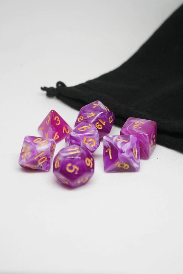 7 stuks dobbelsteen set "Purple Swirls"