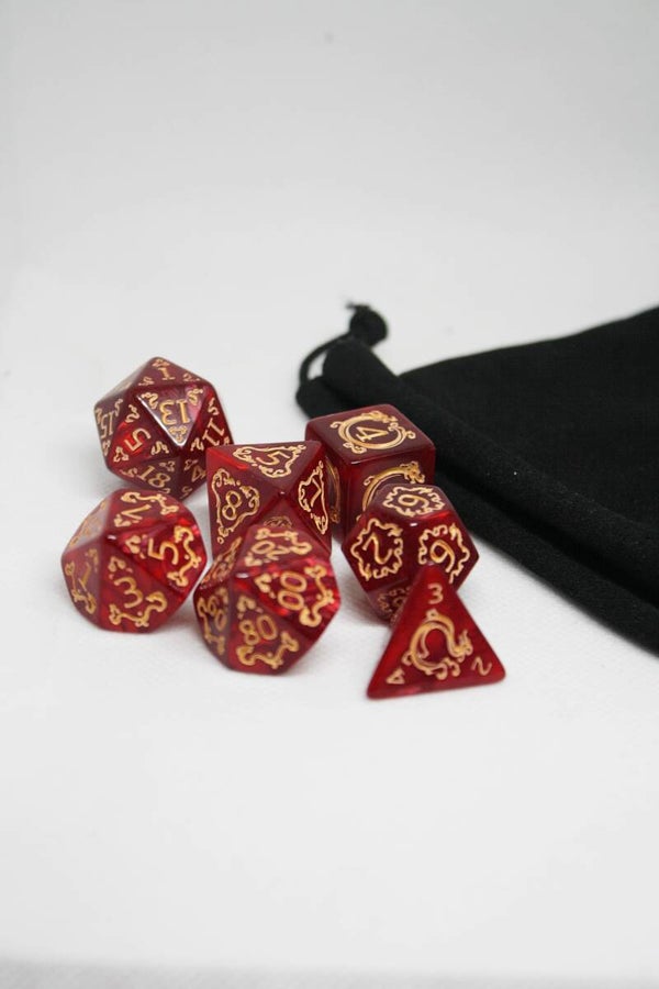 7 stuks dobbelsteen set "Witches Red"