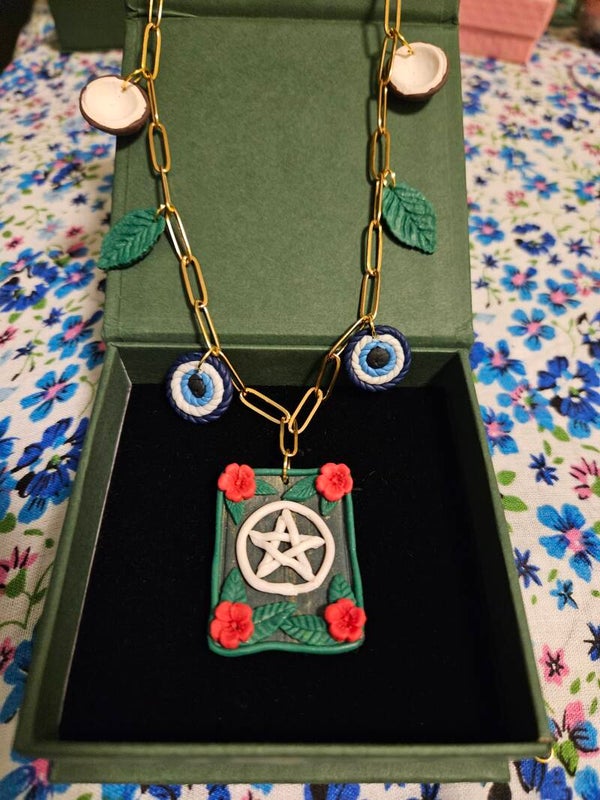 Evil eye Floral pentacle necklace