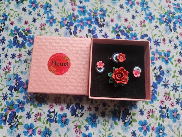 Floral ring with evil eye floral ring and earrings