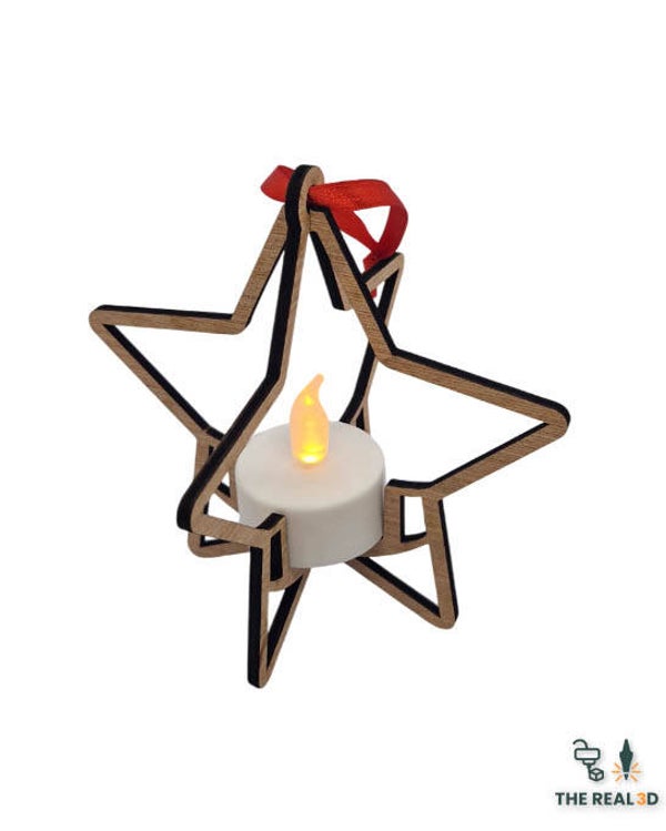 Ster hout met theelichtje