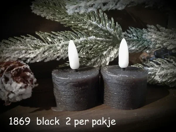 Theelicht - Led - zwart - per 2 stuks