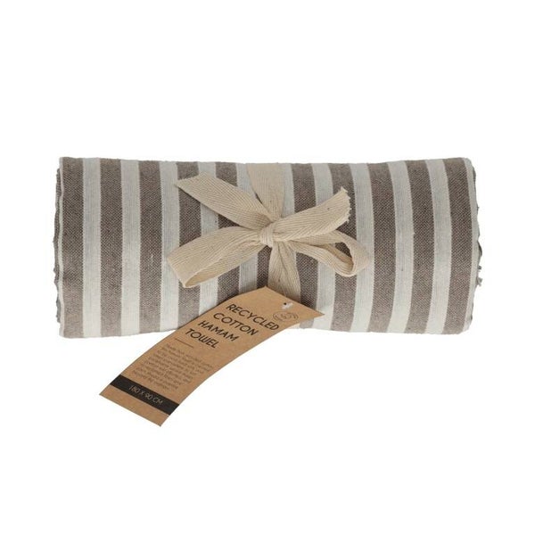 Hamamdoek - strepen - taupe - 180x90