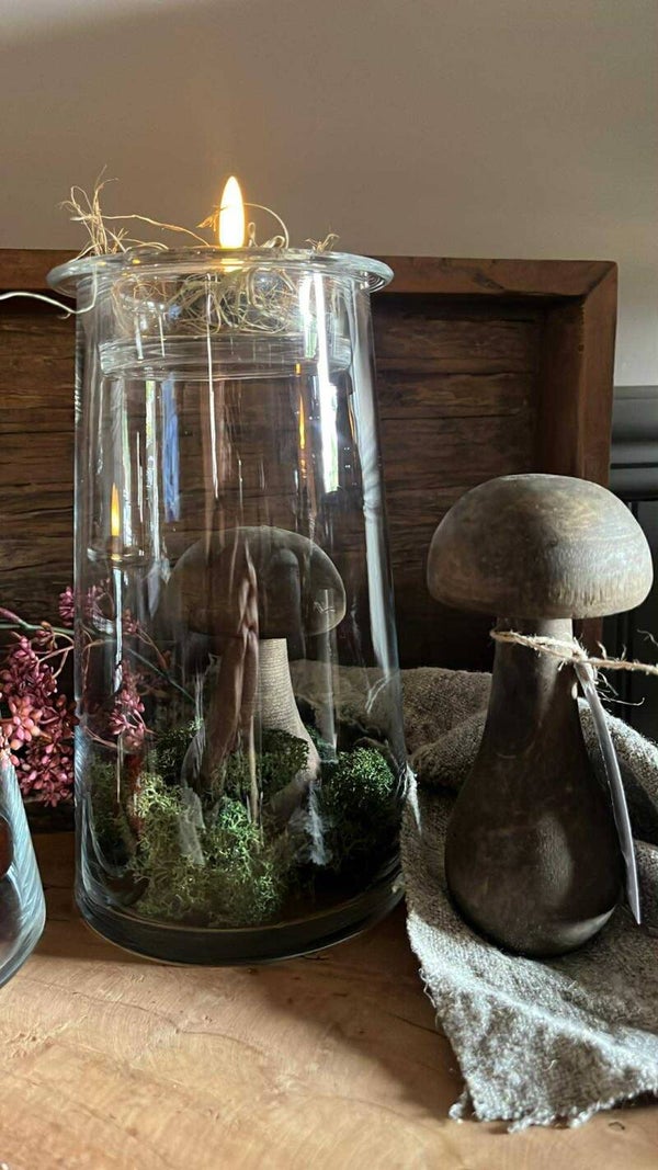 Windlicht met glazen theelichthouder - L