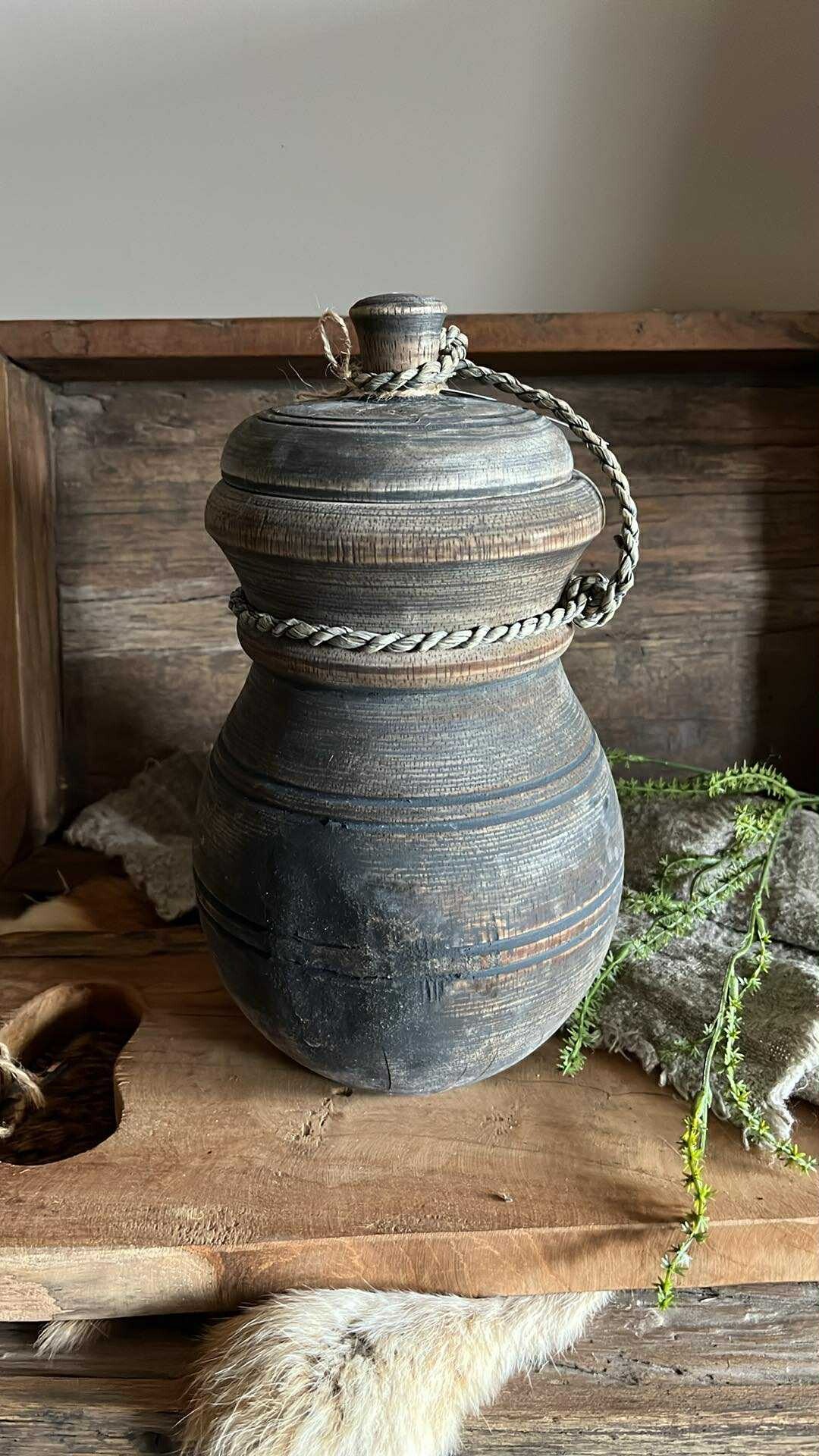 Houten pot met deksel - Nr. 12 en 13