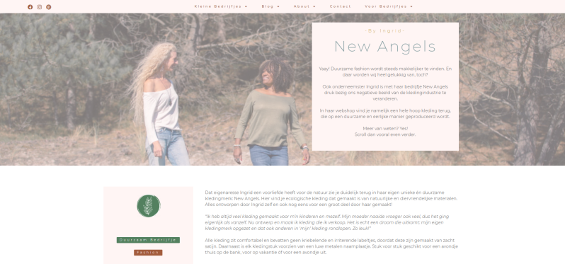 New Angels is het leukste kleine bedrijfje van nederland, met damesmode en unique fashion voor vrouwen. Duurzame kleding en biologische stoffen. Ingrid de Haan ontwerpt alle kleding zelf en maakt het ook zelf. New Angels duurzame mode is betaalbare damesk