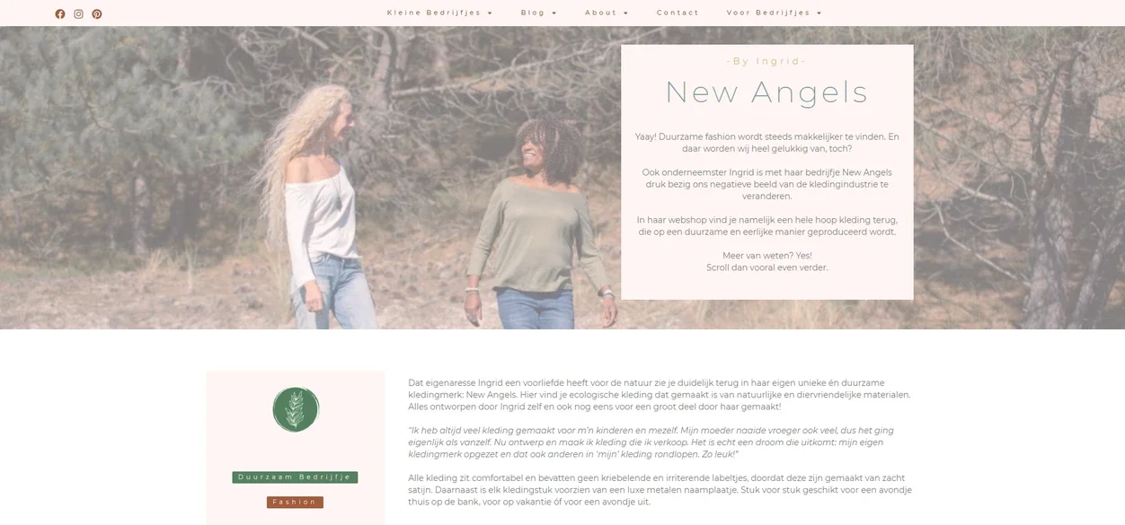 New Angels is het leukste kleine bedrijfje van nederland, met damesmode en unique fashion voor vrouwen. Duurzame kleding en biologische stoffen. Ingrid de Haan ontwerpt alle kleding zelf en maakt het ook zelf. New Angels duurzame mode is betaalbare damesk