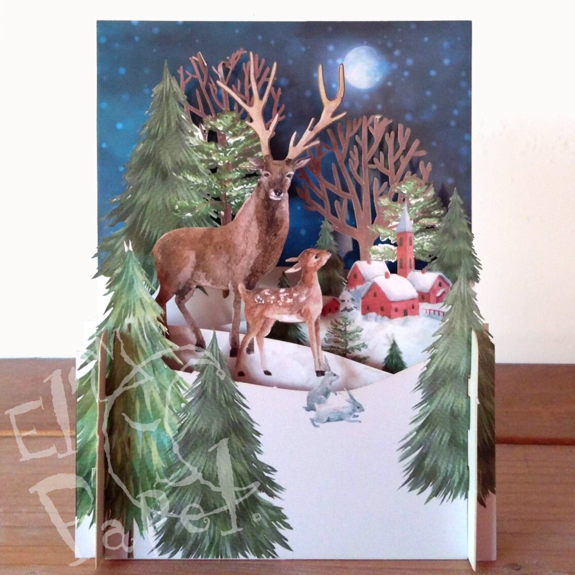 Kerst Pop-Up kaart 'Herten in Winter Wonderland'