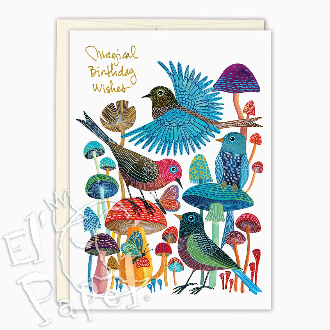 Geninne Zlatkis LUXE wenskaart 'Vogels en paddestoelen' - verjaardag