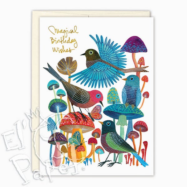 Geninne Zlatkis LUXE wenskaart 'Vogels en paddestoelen' - verjaardag