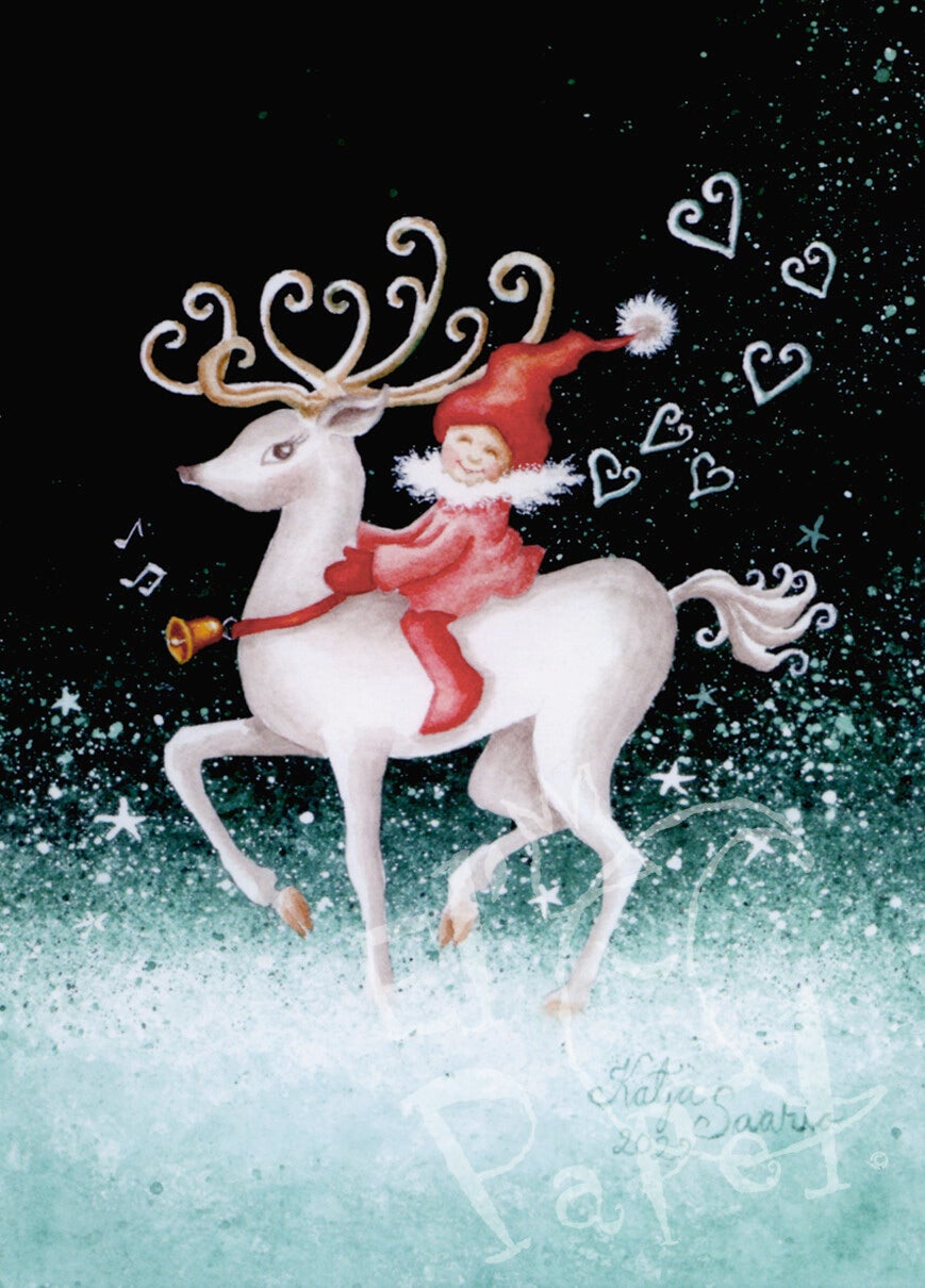 Kerstkaart 'Wit Kerst hertje'