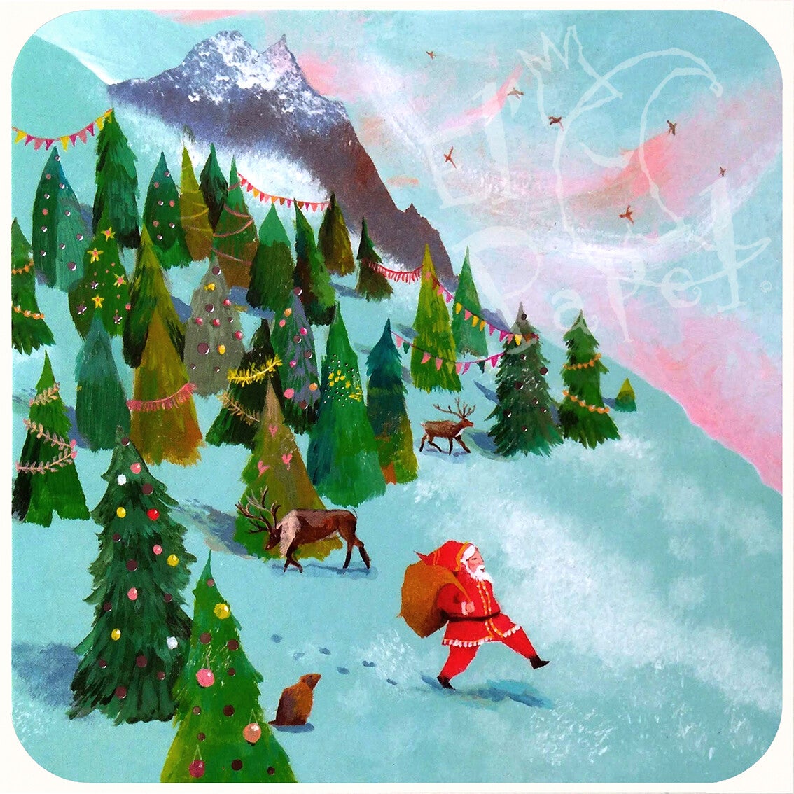 Kerstkaart `De berg van de Kerstman` - Izou