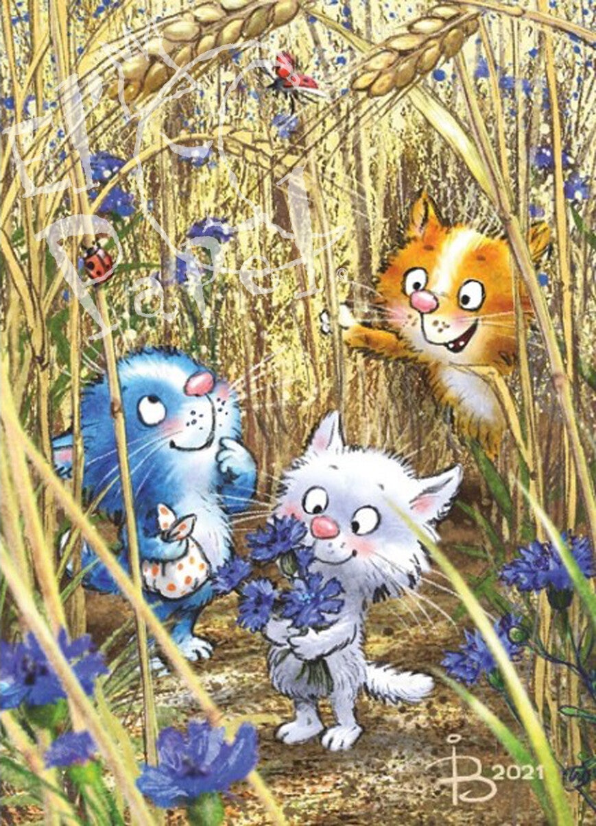 Ansichtkaart 'Korenbloemen plukken'