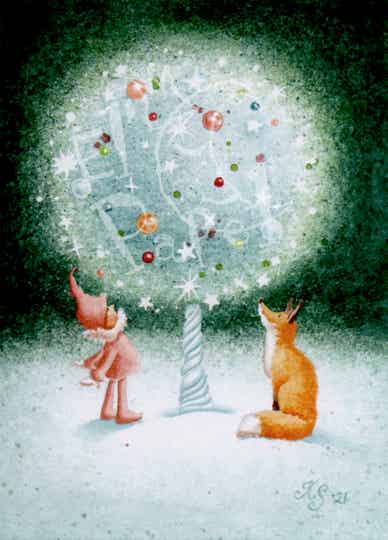 Kerstkaart 'Lichtgevend boompje'