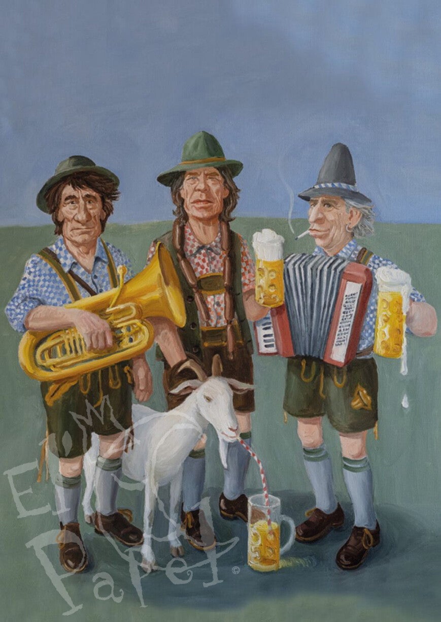 Ansichtkaart 'Jodelende rock-band'