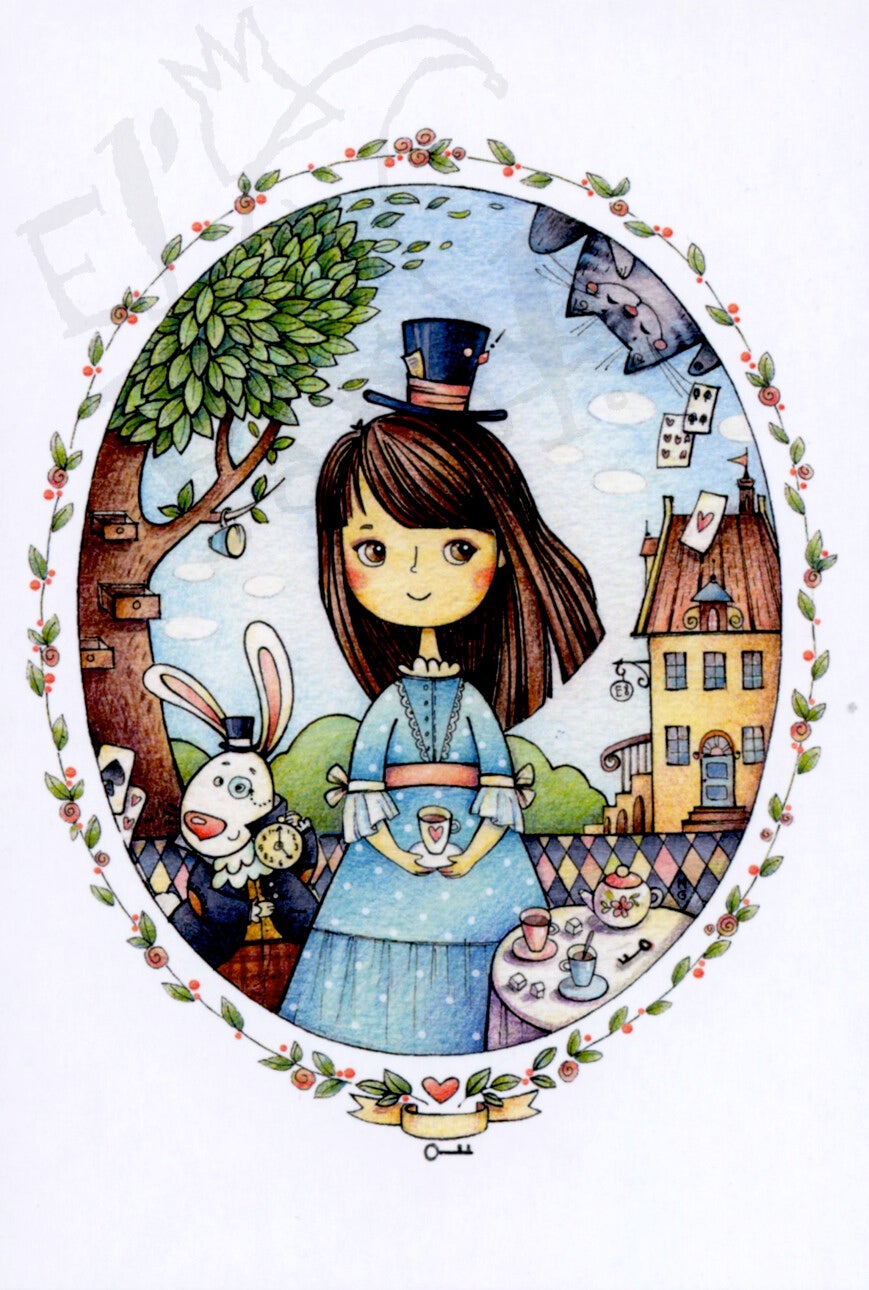 Ansichtkaart 'Alice & het witte konijn'