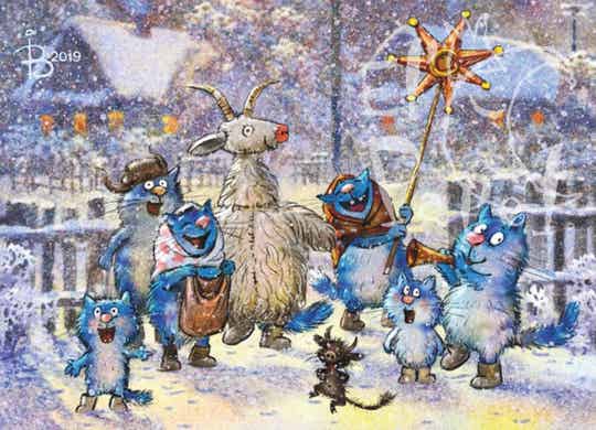 Kerst ansichtkaart 'Kerstliederen zingen'