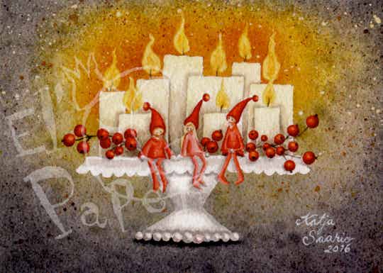 Kerstkaart 'Kaarsen met Kerst-decoratie'