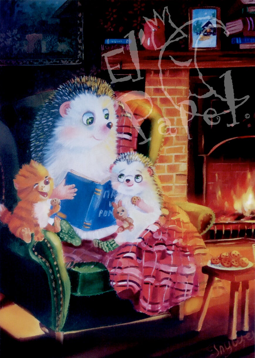 Ansichtkaart 'Voorlezen uit het sprookjesboek'