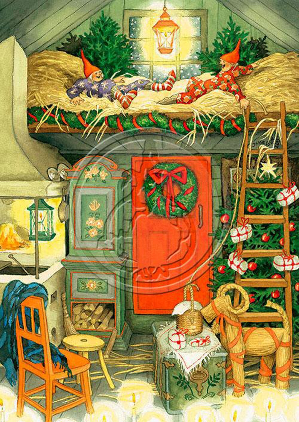 Ansichtkaart 'Op de hooizolder'