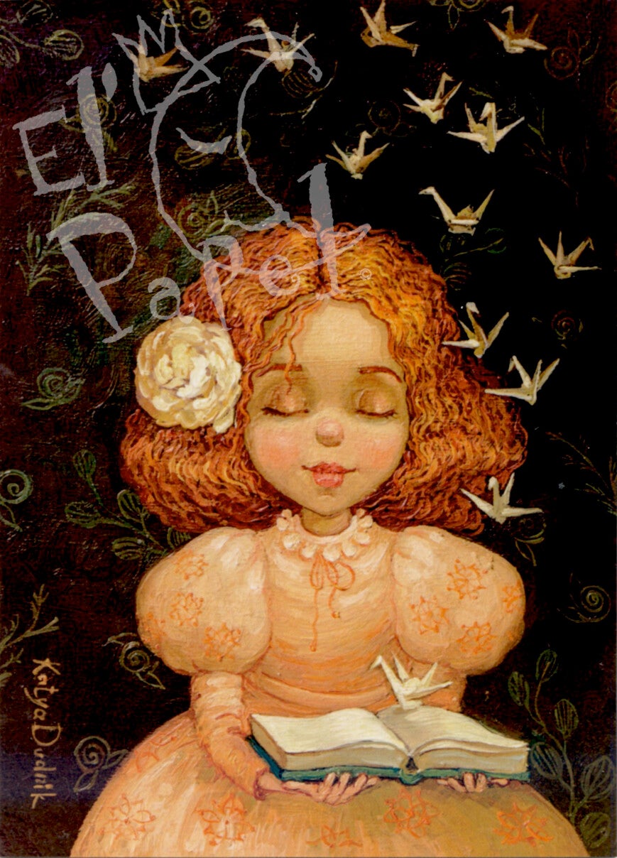 Ansichtkaart 'Kraanvogels uit het boek'