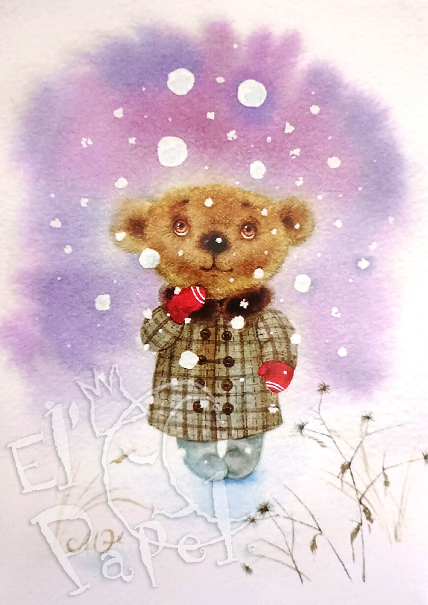 Ansichtkaart 'De winterse wereld: beertje tussen de sneeuwvlokjes' (2)