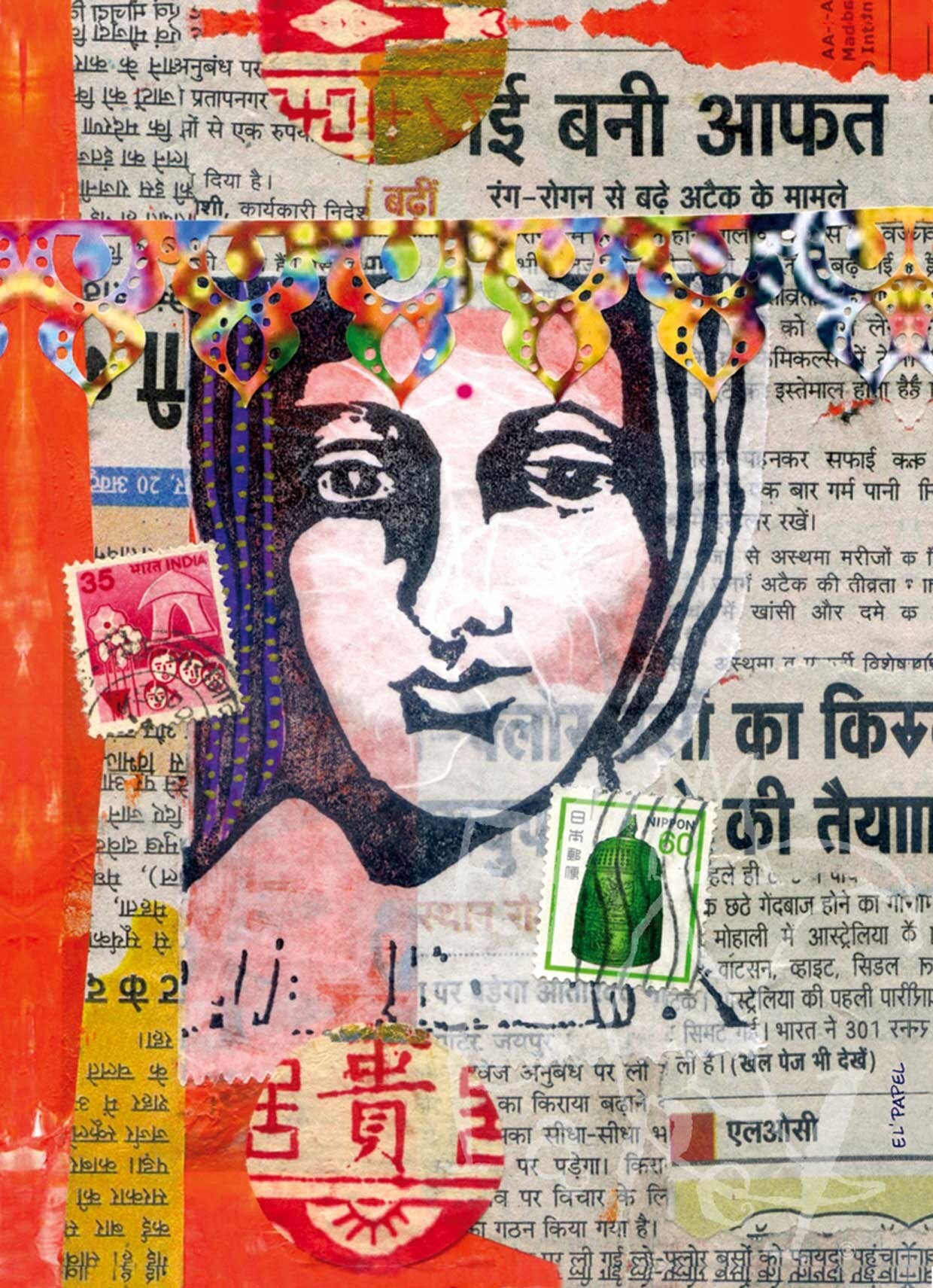 Oosters getinte collage-kaart