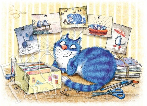 Ansichtkaart 'Blauwe Kat Postcrosser'