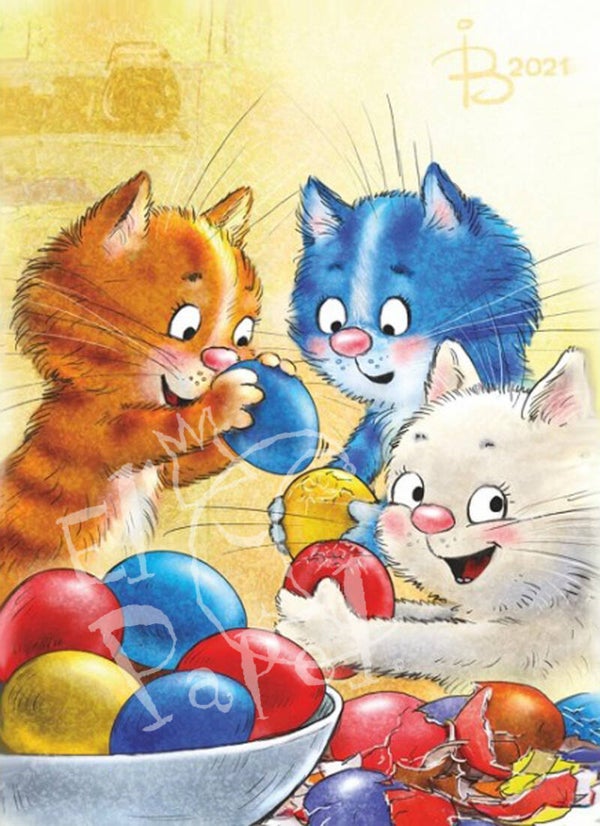 Ansichtkaart 'Gekleurde Paas-eieren'