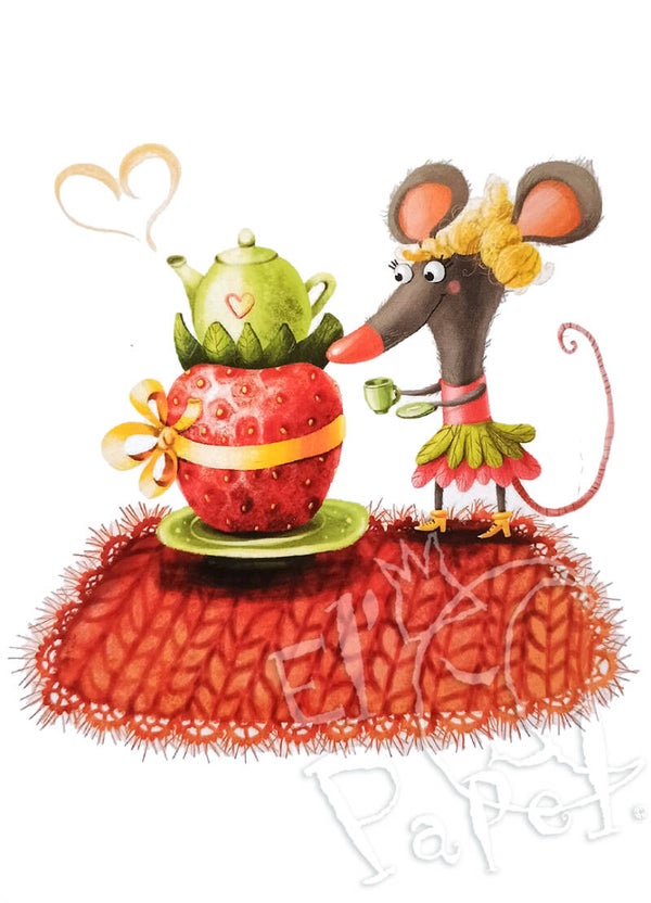 OP!! Ansichtkaart 'Aardbeien-thee'