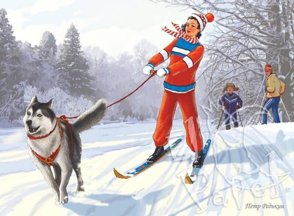 Ansichtkaart 'Op de ski's'