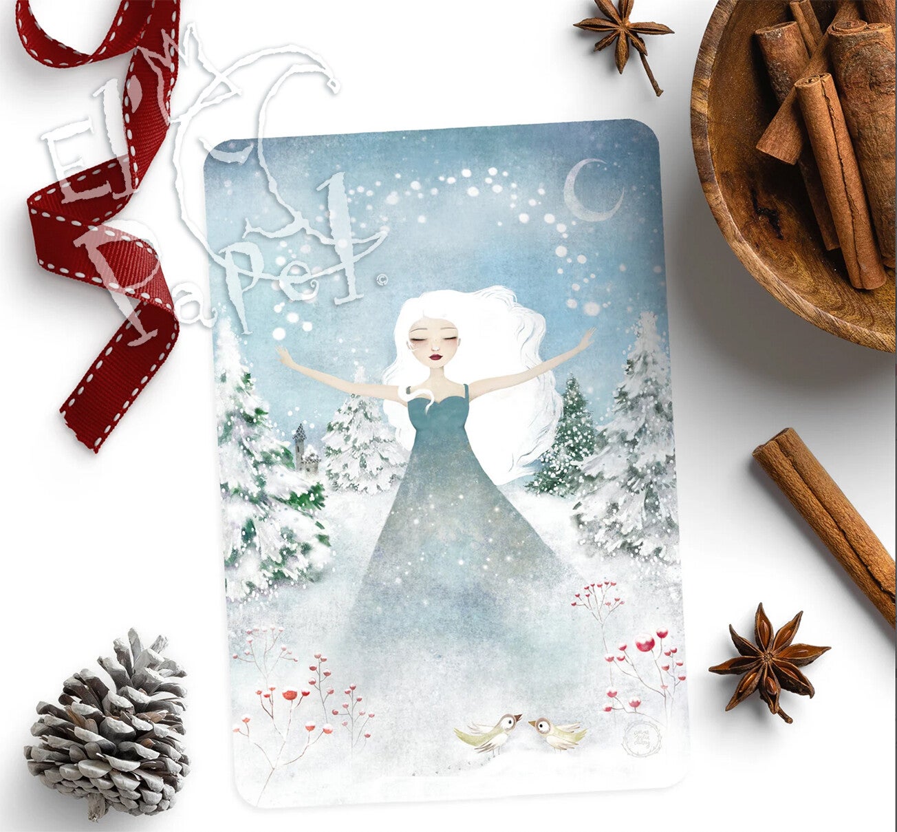 Kunstkaart `Meisje in Winter Wonderland`