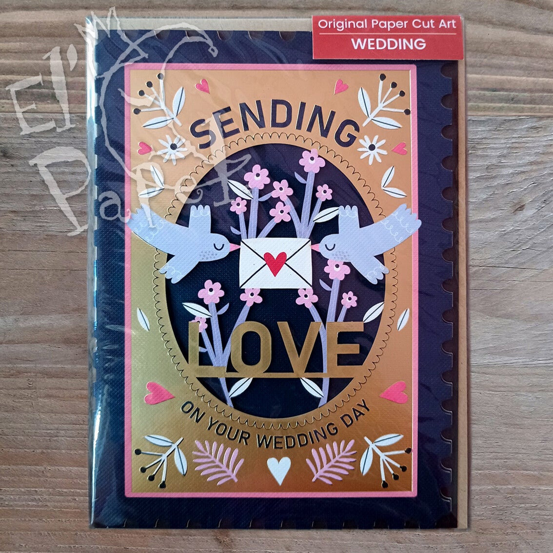 Laser-gesneden wenskaart 'Sending love on your wedding day'