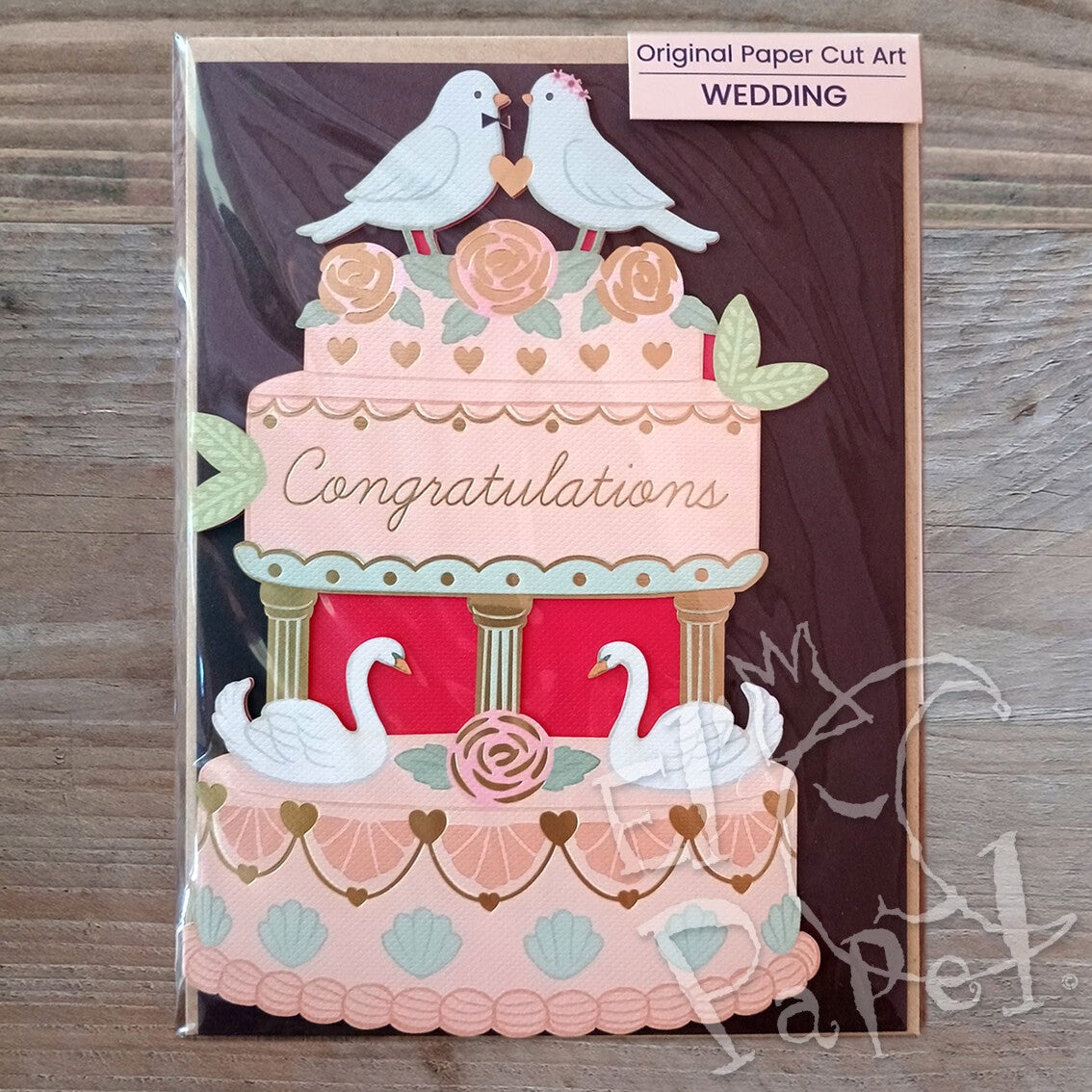 Laser-gesneden wenskaart 'Congratulations - Wedding cake'