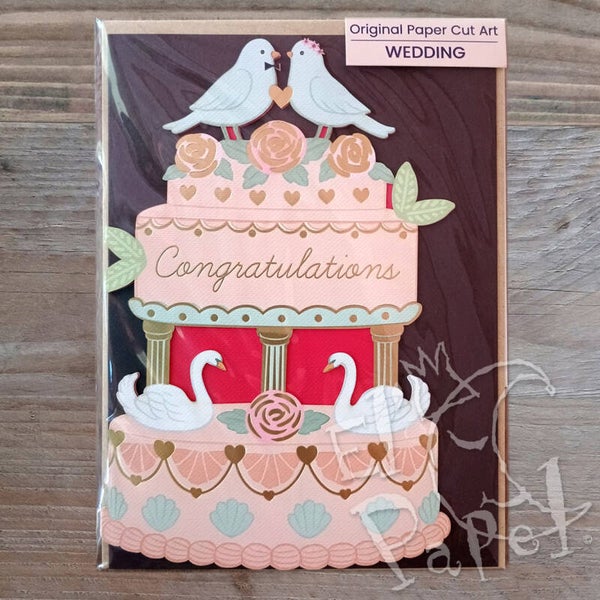Laser-gesneden wenskaart 'Congratulations - Wedding cake'