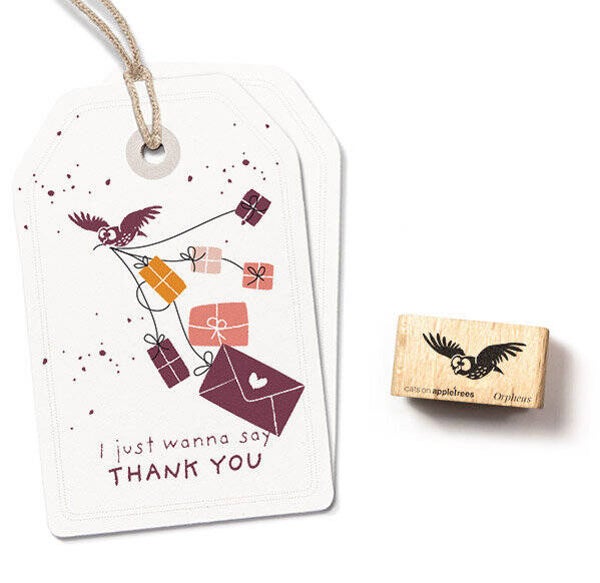 Rubber stempel 'Vliegende bosuil Orpheus'