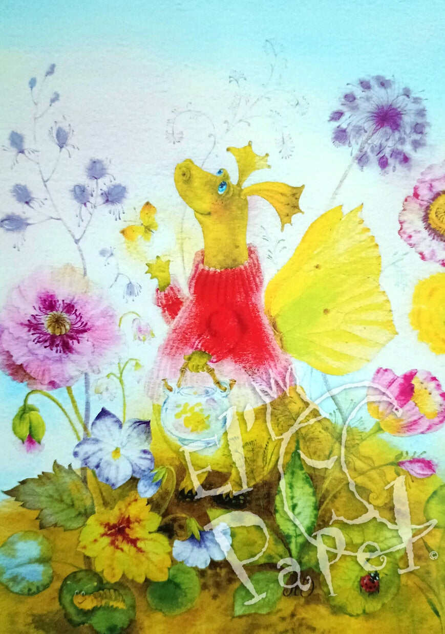 Ansichtkaart 'Het bloemen draakje'