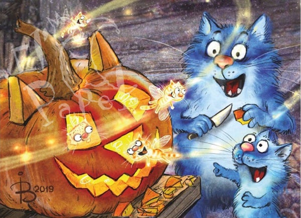 Ansichtkaart 'Pompoen kat'