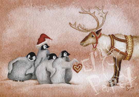 Kerstkaart 'Ontmoeting met rendier'